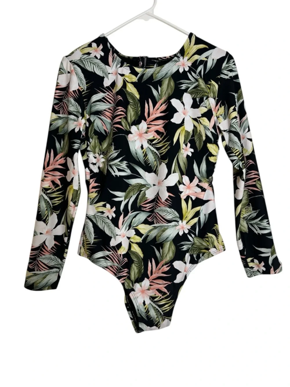 Kona Sol Black Floral Cutout Rash Guard Beach Swimsuit Size Large